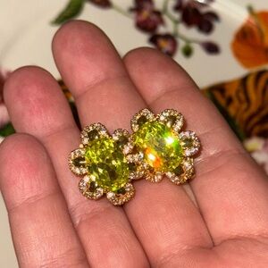 Chartreuse Glass Crystal Flower Clip On Earrings